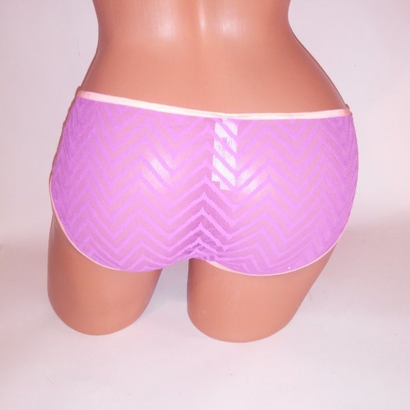 3/$35 Victoria Secret Panty Hiphugger Large Purple Orange Geo Zig Zag Lace Sheer - Picture 5 of 7